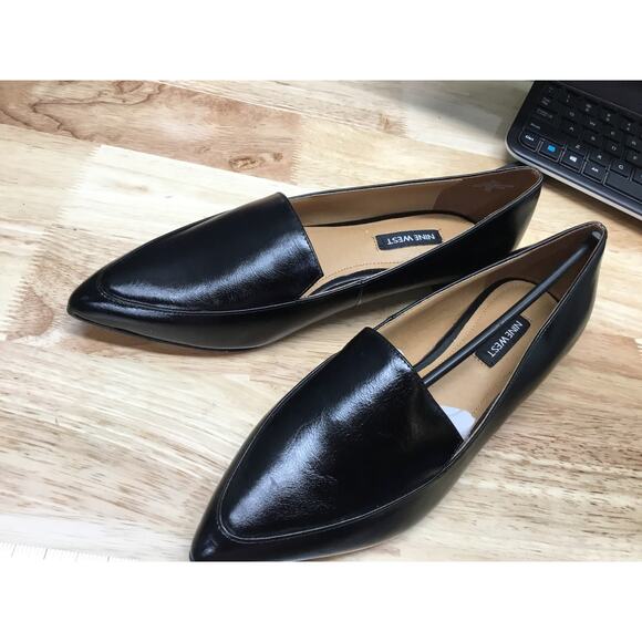 Nine West A Dream Women 7 Black Faux Leather Slip-On Pointed Toe Classic Loafers - Picture 5 of 6